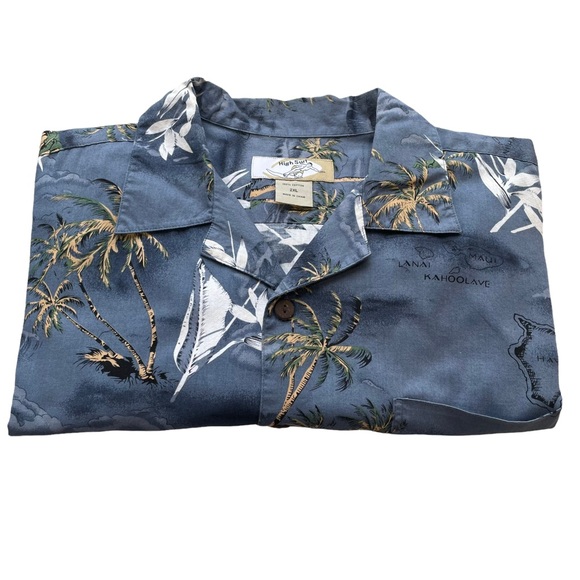 High Surf 100% Cotton Short Sleeve Button Down Aloha Shirt w/Hawaiian Island 2XL - Picture 1 of 11